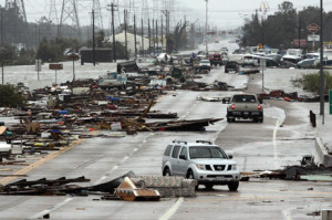 Damage from Hurricane Ike near Galveston, TX. Credit National Geographic.