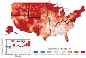 Observed changes in average temperature across the United States for the period 1999-2012 as compared to 1901-1960 averages.